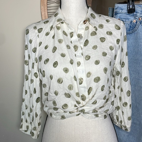 Zara Ivory, Green Polka Dot Crop Top NwT size small - Picture 3 of 6